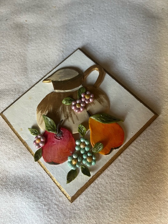 Hand Crafted Other - Handmade Ceramic Fruit Wall Plaque - Red Apple & Orange Pear
